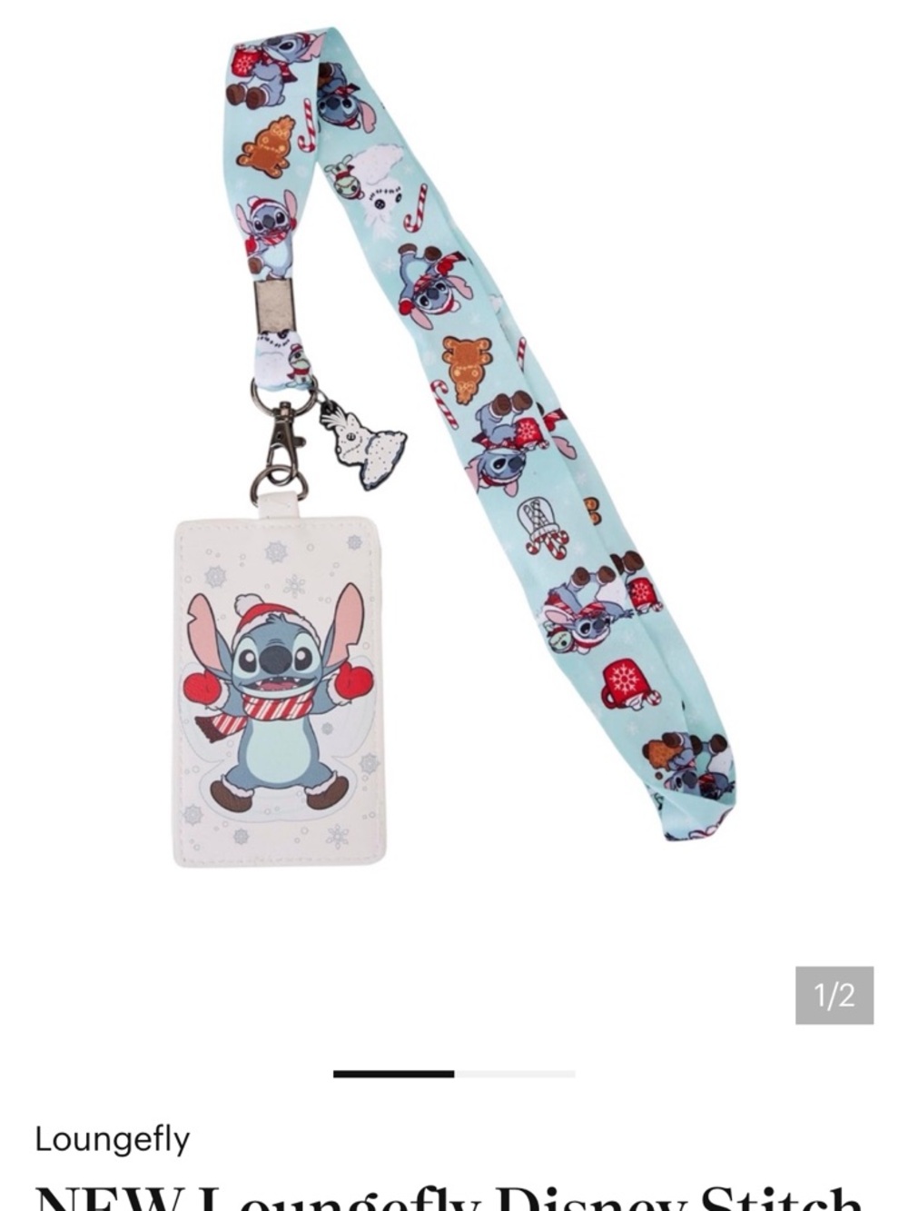 Loungefly Light Blue Stitch Holiday Lanyard with Card Holder